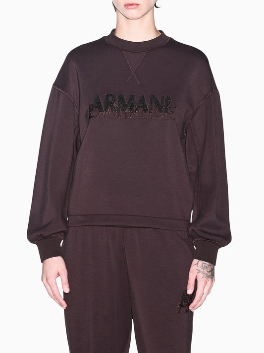 Armani Exchange Felpa Girocollo Donna Marrone
