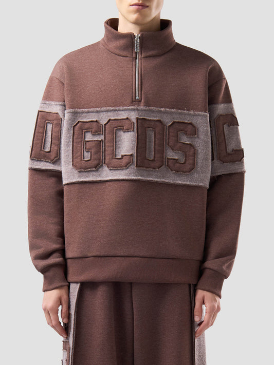 GCDS Felpa con Zip Uomo Marrone