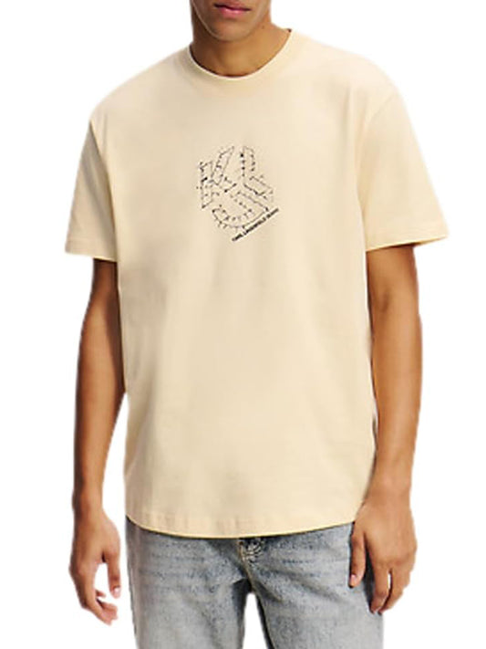 Karl Lagerfeld T-shirt Uomo Curved Hem Shibori Beige