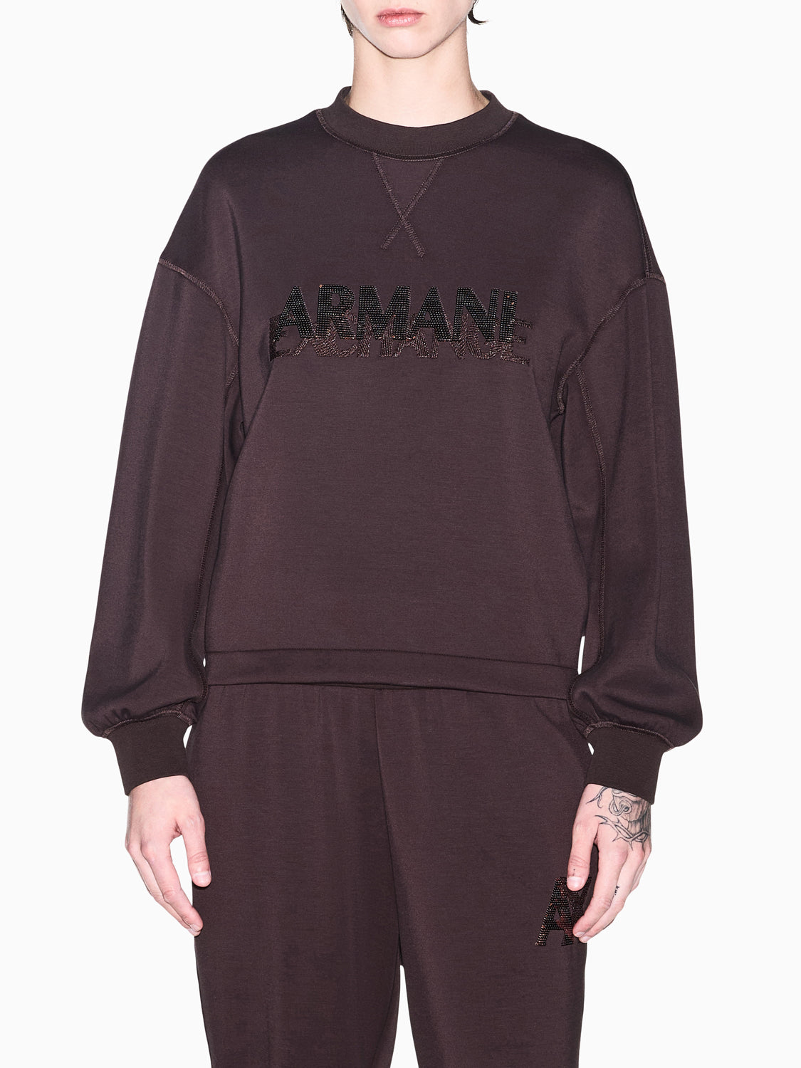 Armani Exchange Felpa Girocollo Donna Marrone