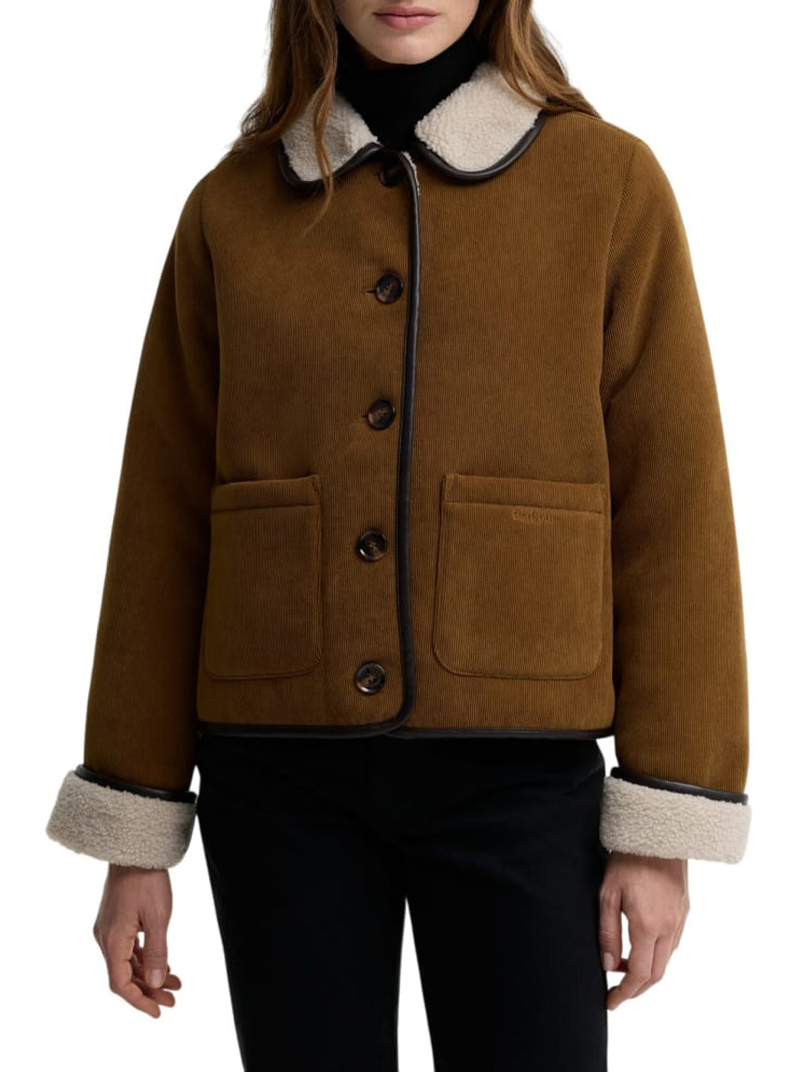 Barbour Giacca in Pelle Donna Penny Fleece Marrone