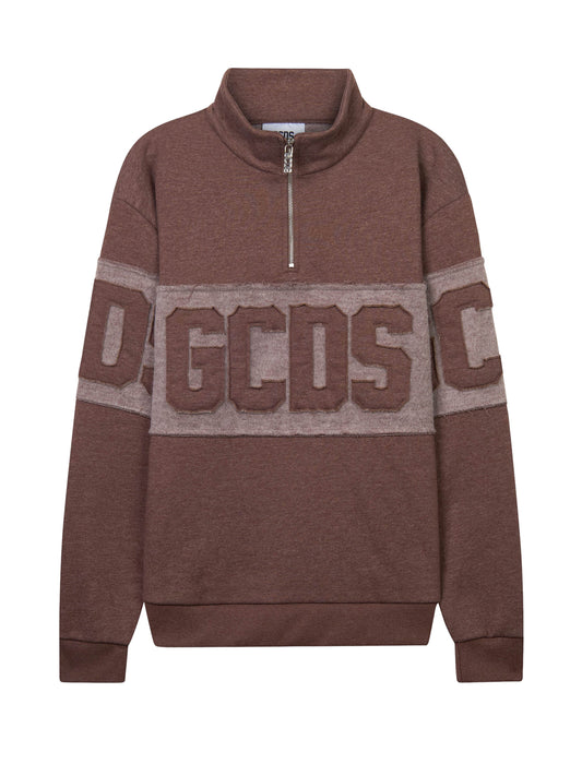 GCDS Felpa con Zip Uomo Marrone