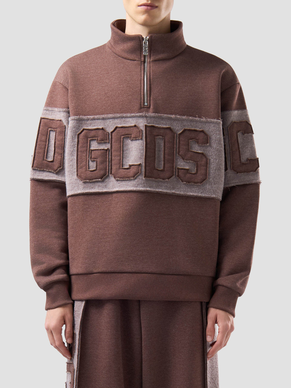 GCDS Felpa con Zip Uomo Marrone