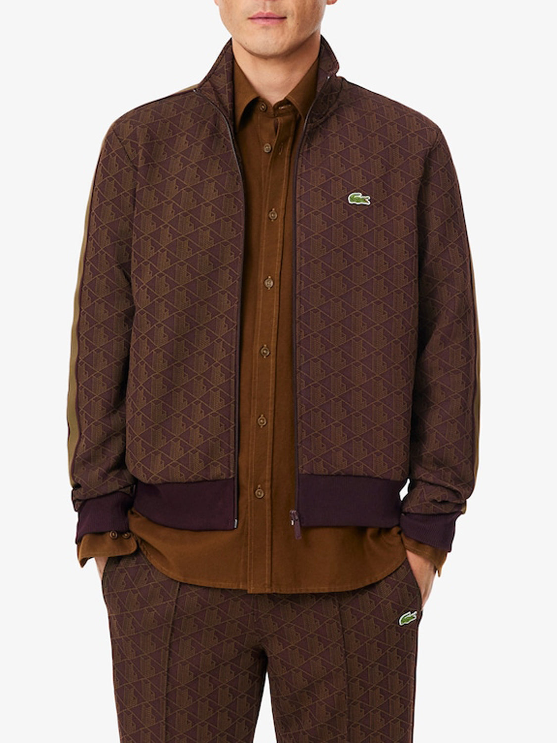 Lacoste Felpa con Zip Uomo Marrone