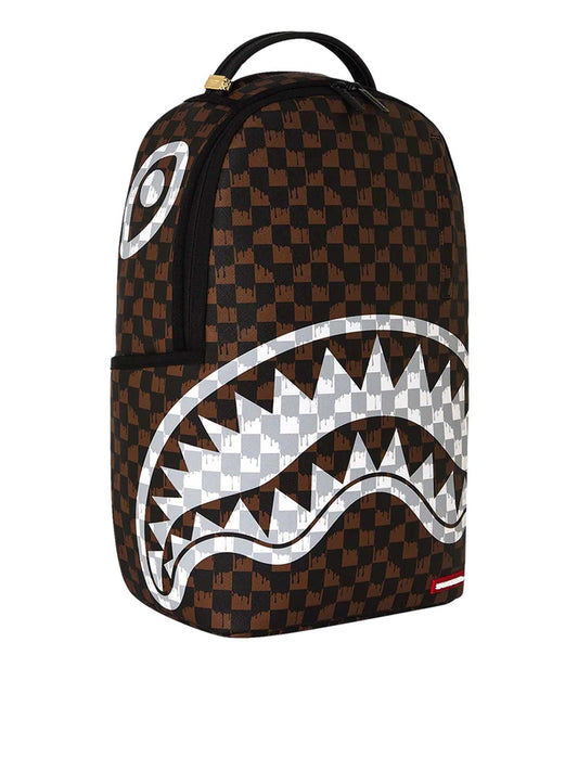 Zaino Brown and cream drip check shark Nero