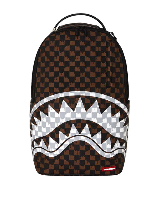 Zaino Brown and cream drip check shark Nero