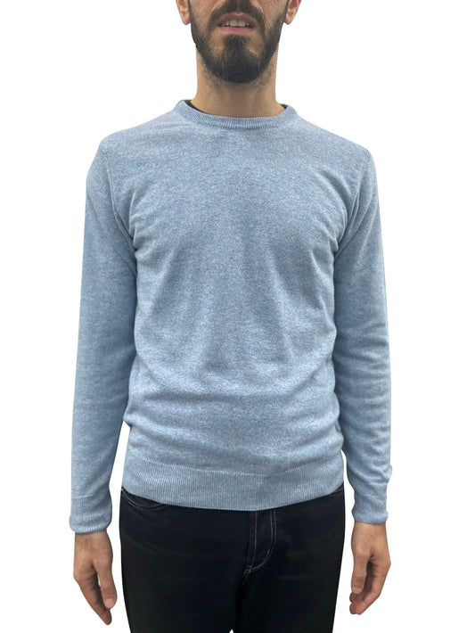 Pullover Uomo Girocollo Celeste