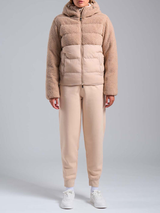 Piumino Donna Hybrid Teddy Jacket With Hoodie Beige