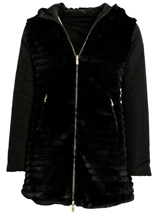 Piumino Donna Eco Reversible Fur Long Hoody Jkt W/L Nero