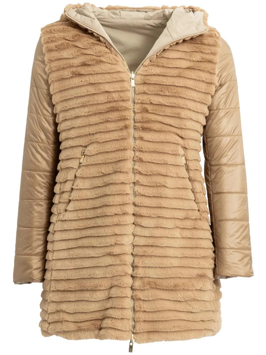 Piumino Donna Eco Reversible Fur Long Hoody Jkt W/L Beige