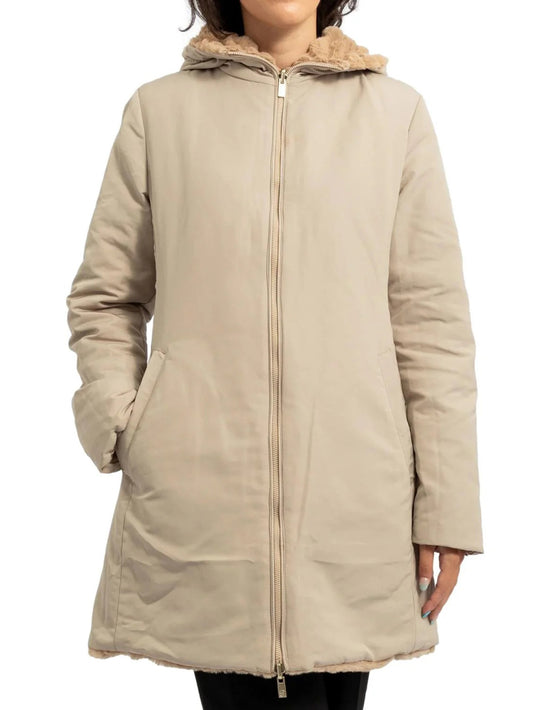 Piumino Donna Eco Reversible Fur Long Hoody Jkt W/L Beige