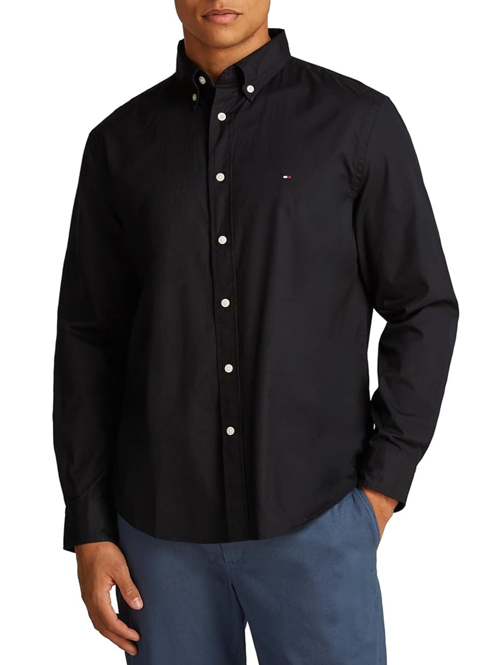 Tommy Hilfiger Camicia Elegante Uomo Poplin solid Nero