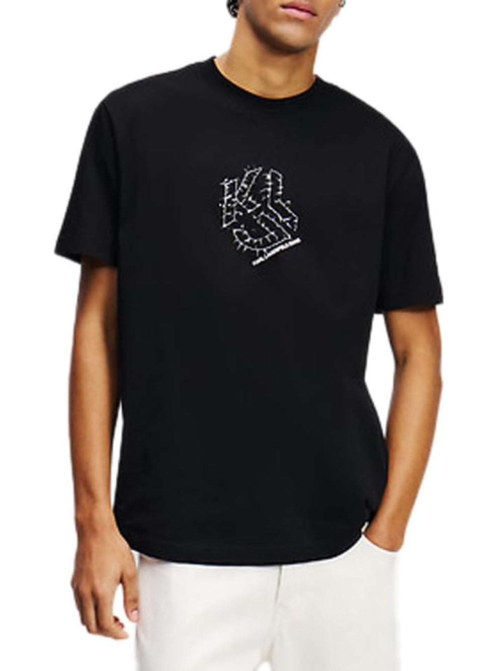 Karl Lagerfeld T-shirt Uomo Curved Hem Shibori Nero